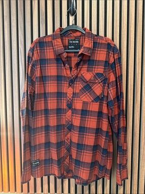 Fox red/Orange and Navy/black Plaid Button-Down Shirt